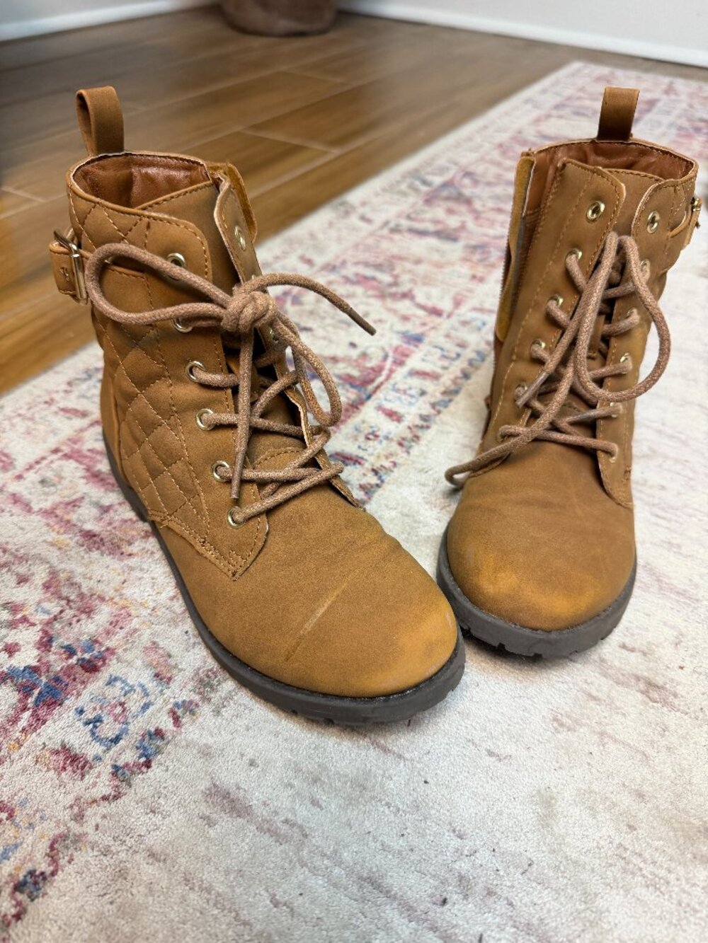 The Childern's Place Kids Girls Tan Quilted Booties Size 2 Big Kid-Great Shape!